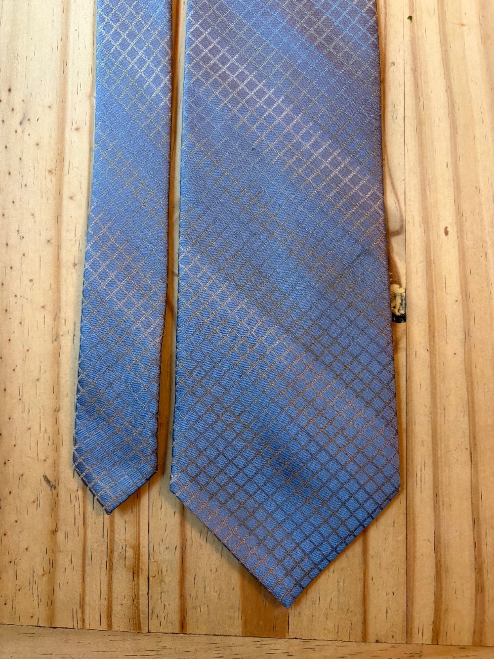 Calvin Klein Men's Silk Tie – Blue & Gold Grid Pattern